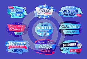 Winter Discount Best Offer Vector Illustration Set