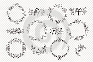 Winter Doodle Wreaths and Decorative Elements