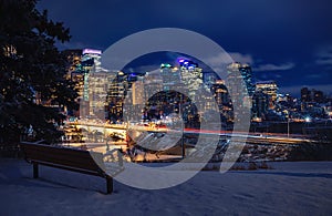 Winter Downtown Calgary Illuminated At Night