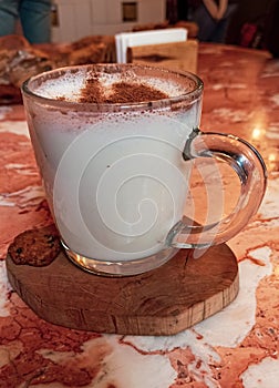 Winter drink hot salep with cinnemon powder