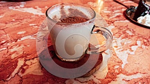 Winter drink hot salep with cinnemon powder