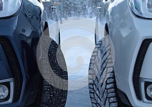 Winter drive safety. Studded tires against studless tires