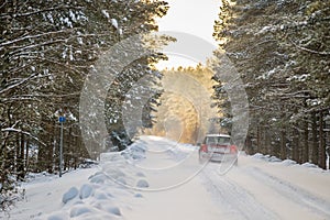 Winter driving in forest