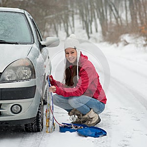 Winter driving, stuck in the snow