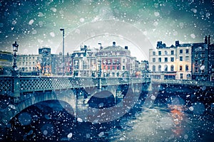 Winter Dublin Ireland Snow Bridge