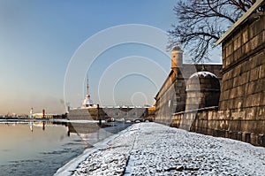 Winter. Early morning at the Peter and Paul Fortress
