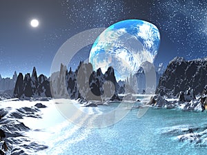Winter Earth-rise from Alien Shores