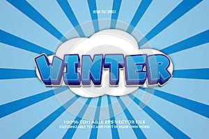Winter editable text effect 3 dimension emboss comic style