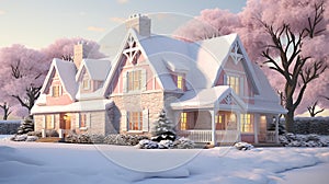 Winter Elegance: Classic American House 3D Render Collection