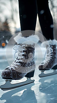 Winter elegance Legs gracefully glide over the glistening ice skating rink