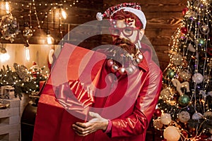 Winter emotion. Handsome man wearing in Christmas dress. Happy winter time. Santa winter portrait. Portrait of handsome