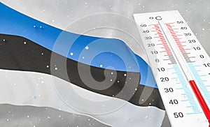Winter in Estonia with severe cold, negative temperature, Cold season in Estonia, cruelest coldest weather in Estonia, Flag