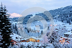 Winter evening in french alp valley