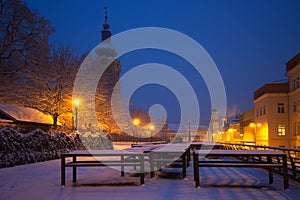 Winter evening at market place at Banska Bystrica