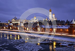 The winter evening Moscow, overlooking the Kremlin and the Moscow river