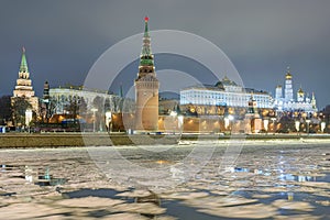 Winter evening in Moscow, view of the Moscow Kremlin