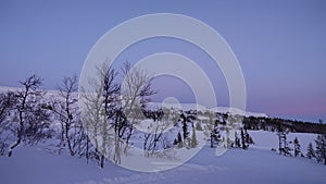 Winter evening at mountain of Are Valadalen Fjall in Jamtland in Sweden