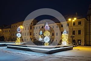 Winter evening at Namestie SNP square at Banska Bystrica