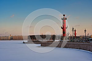Winter evening on the Spit of Vasilyevsky Island