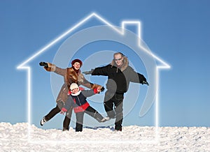 Winter family in dream house