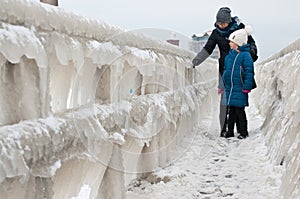 Winter family walk at Darlowo beach