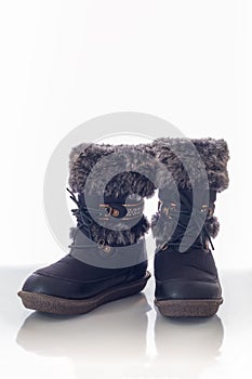 Winter female boot with fur isolated over white