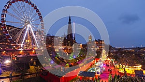 Winter festival in Old town Edinburgh at night