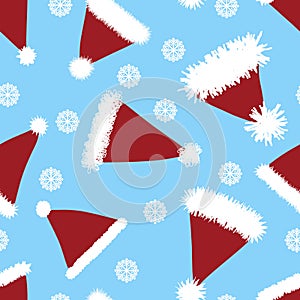 Winter festive Christmas seamless Santa hat and mittens gloves pattern for new year wrapping paper and kids