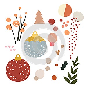 Winter festive decoration elements and shapes