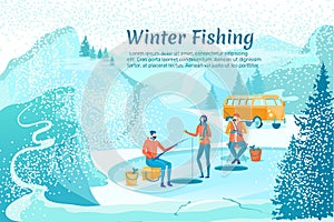 Winter Fishing Banner, Copy Space for Extra Text