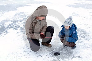 Winter fishing family leisure