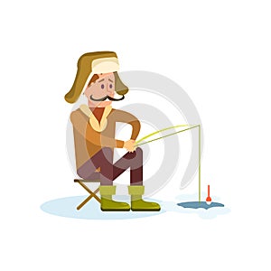 Winter fishing icon with fisherman