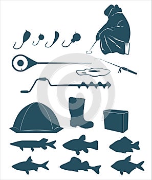 Winter fishing icons photo