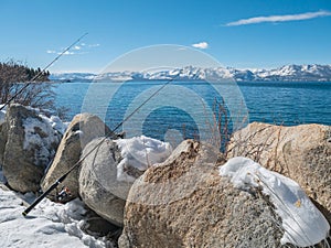 Winter fishing, Lake Tahoe, Nevada