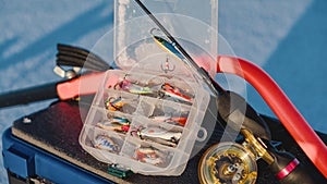 Winter fishing tackle. Fishing on the ice