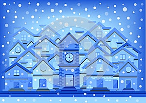 Winter flat design illustration of houses