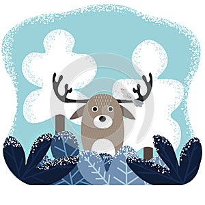 Winter flat design with reindeer