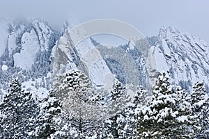 Winter Flatirons Flocked with Snow