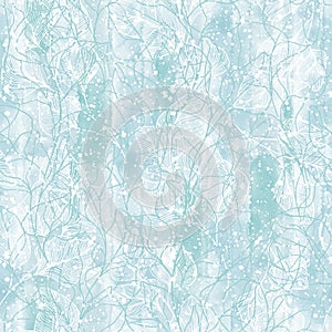 Winter floral seamless pattern on a blue watercolor background. Vector. Perfect for wallpaper, wrapping, fabric and textile