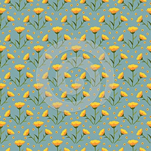Calendulas flower vector pattern seamless half drop repeat type background