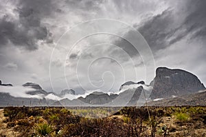 Winter Fog Rolls Over Valley Below the Chisos Mountains