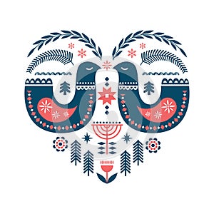 Winter folk art seamless pattern in Scandinavian, Nordic style.