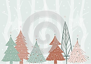 Winter forest background design,Christmas and New Year background,Vector illustrations