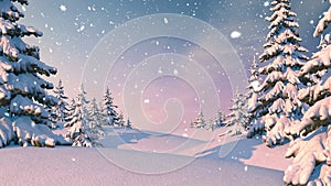 Winter Forest, Christmas Background. Beautiful 3d animation, seamless looping, 4K