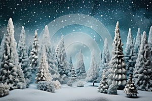 Winter forest with Christmas trees winter nature, holiday background snowy rural landscape winter wonderland