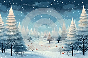 Winter forest with Christmas trees winter nature, holiday background snowy rural landscape winter wonderland
