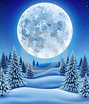 Winter Forest with moon