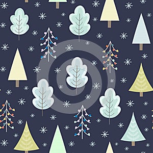 Winter forest at night seamless pattern