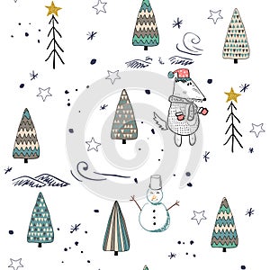 Winter Forest seamless pattern background. Scandinavian style. photo