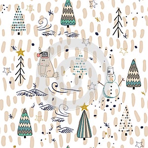 Winter Forest seamless pattern background. Scandinavian style. photo